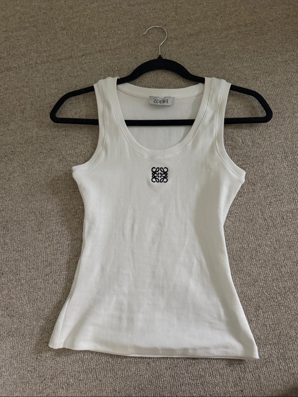 Loewe White Ribbed Tank with Black Anagram Detail
